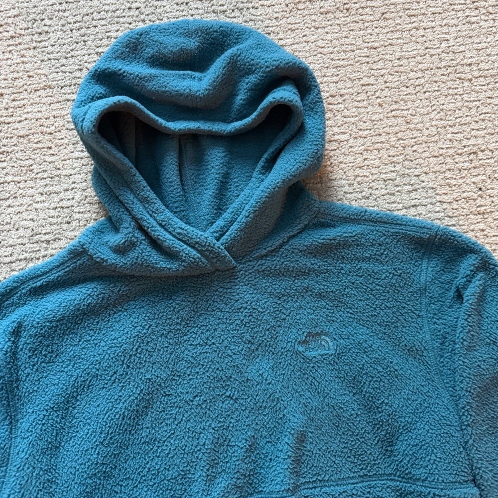 The North Face Teal Fleece Hoodie Pullover Womens Size L Cozy Relaxed Fit - Picture 2 of 10